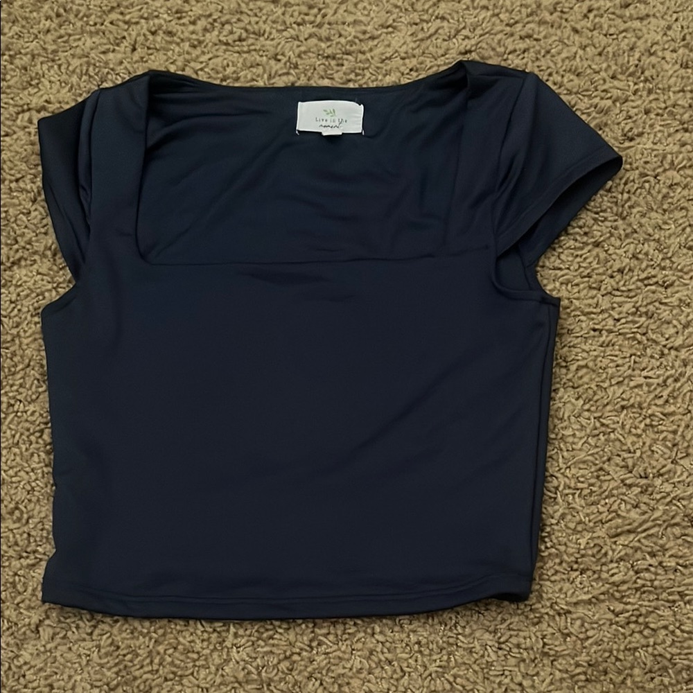 Black Fitted Crop Top with Cap Sleeves